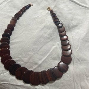 Overlapping Brown Flat Round Wood Beads Necklace
